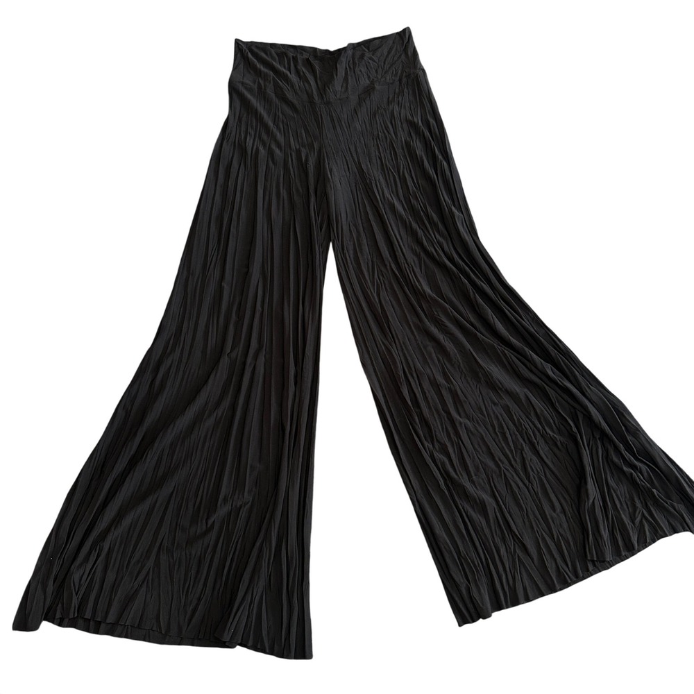 MANON Women's Black Pleated Wide Leg Palazzo Pants Grand Large